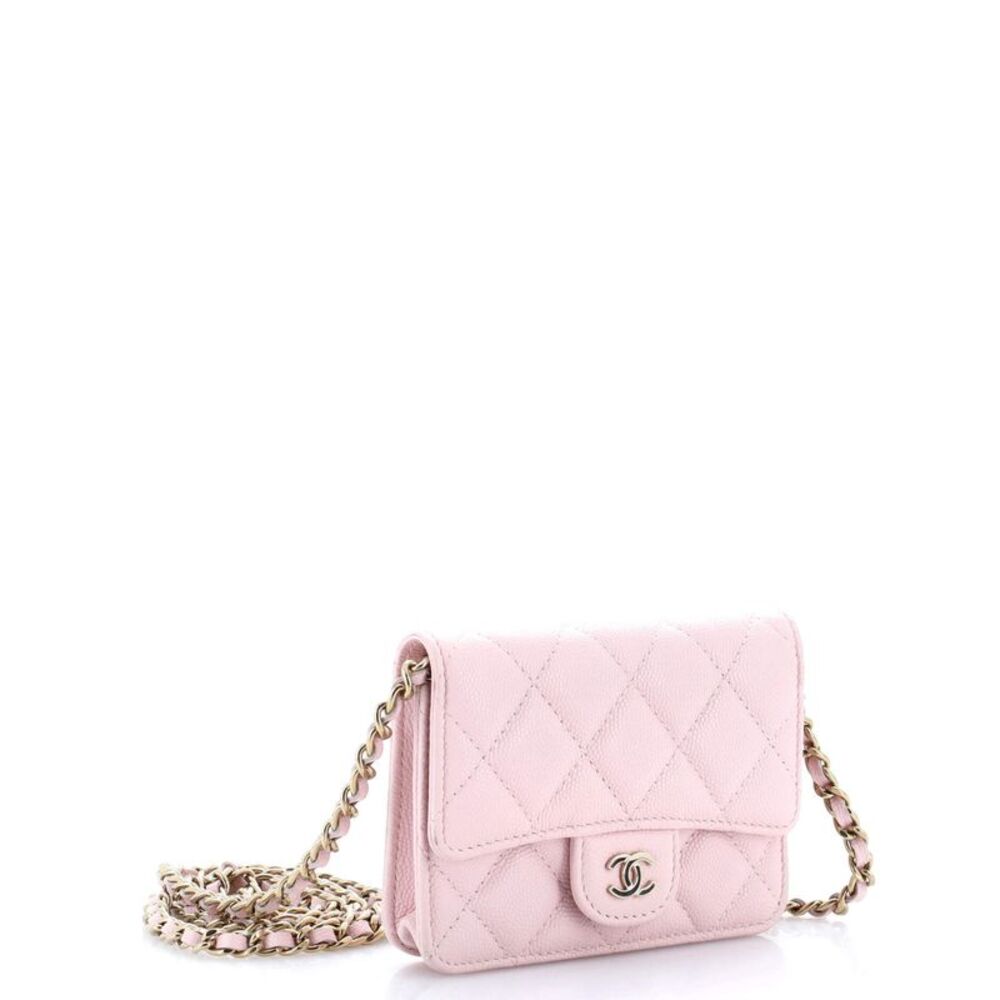 Chanel Classic Flap Card Holder on Chain Quilted Caviar Mini Pink - Picture 2 of 6